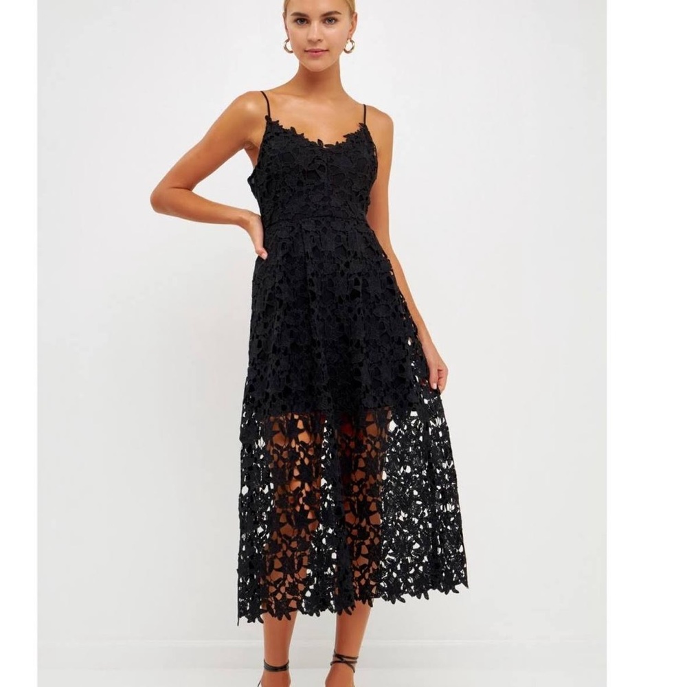 ASTR the Label Black LACE A LINE MIDI DRESS